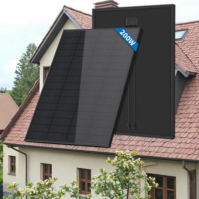 Ev Güneş Enerjisi Sistemi Camlı ve 900 mm PV Kablosu 200W Siyah Güneş Paneli